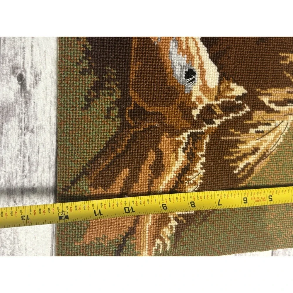 Vintage 80s Handmade Needlepoint Unframed Wall Art Wild Horses 12x14